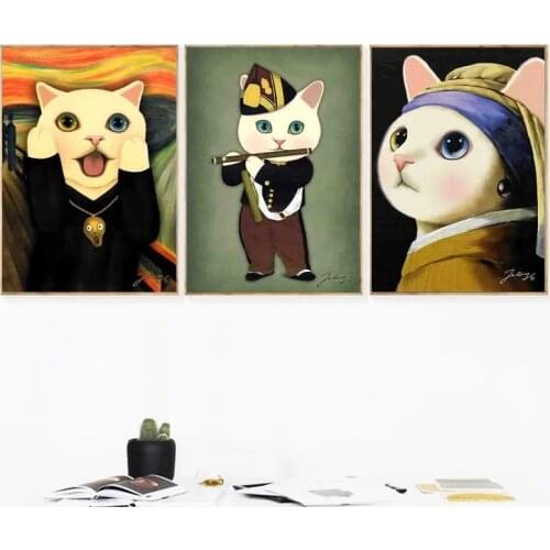 Vintage Cat Portrait Animals Canvas Painting Nordic Posters and Prints Wall Art Pictures for Living Room Home Decor Cuadros