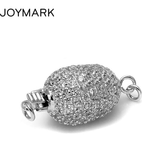 High Quality Oval Micro Pave CZ Zircon 925 Sterling Silver Box Clasp Connector Pearl Jewelry Fine Findings Accessories SC-BC240