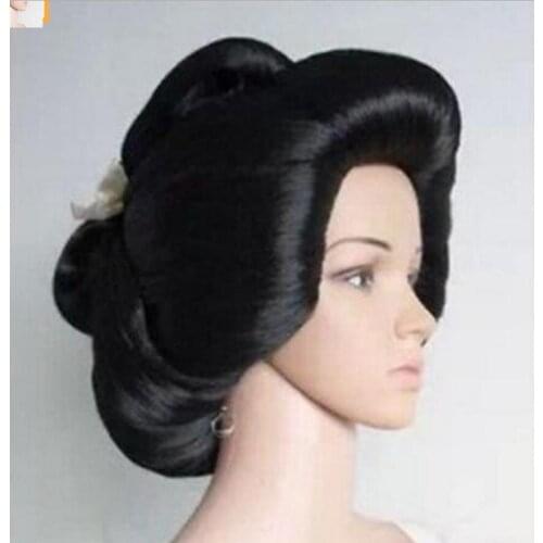 Free Shipping Jewelry Wig New !!! black Japanese Geisha Flaxen Hair Synthetic Daily Cosplay Wig