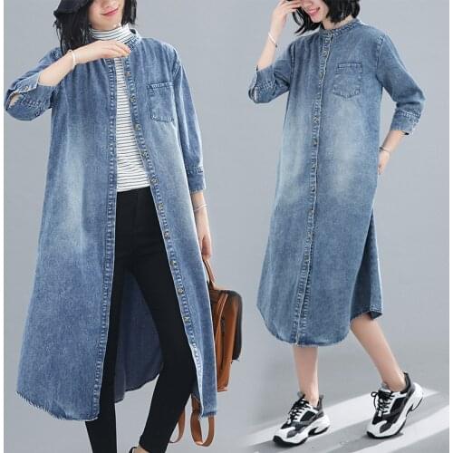 Denim Dress Women Autumn Casual Plus Size 4XL Long Jean Dress Female Shirt Dress Midi