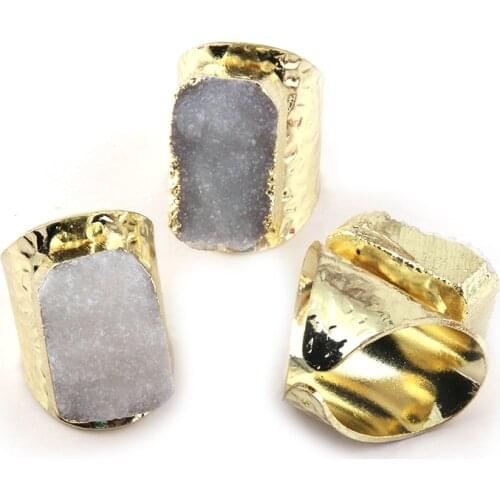 Free Shipping Fashion Natural Stone Ring for Women Female Crystal Irregular Druzy Ring