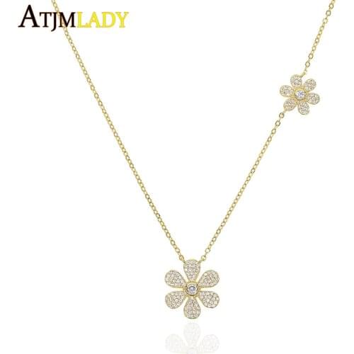 Summer beach women fashion jewelry micro pave white cz zirconia daisy flower pendant necklace gold filled cute gorgeous jewelry