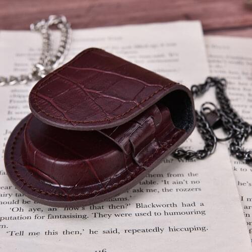 1* brown vintage pu leather chain pocket watch holder storage case box pouch bag