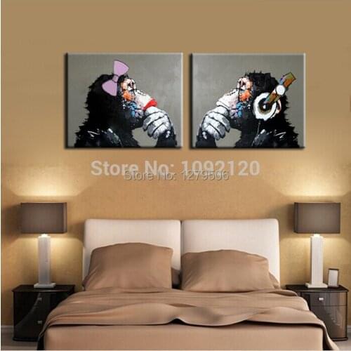 1 Panel Pure Hand painte Modular Painting Animal Gorilla Lovers Canvas Art Modern Home Decor Wall Art Picture for Living Room