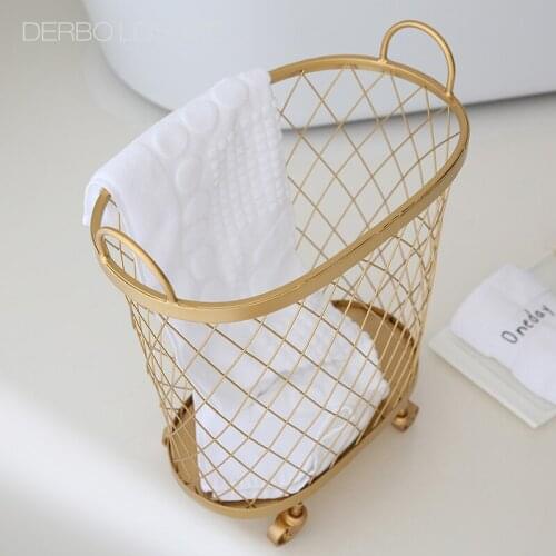 Modern Design fashion Loft Metal gold black color Dirty clothes storage handle wheel laundry Basket home luxury organizer 1PC