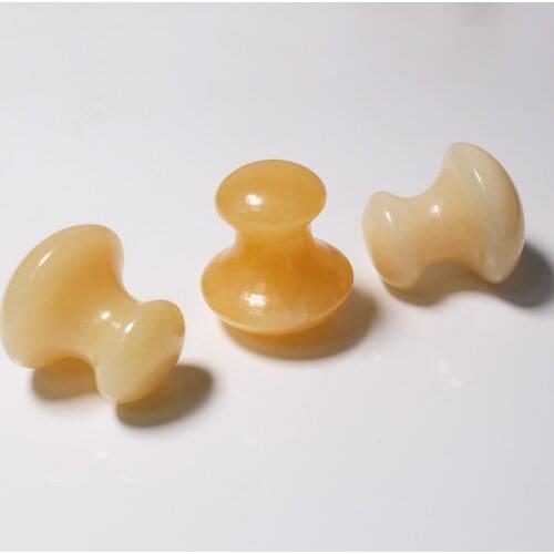 1pc Yellow Jade Face Massager Mushroom Shape Natural Gouache Stone Facial Eye Lifting Remove Wrinkles Beauty Detox Massage Tool