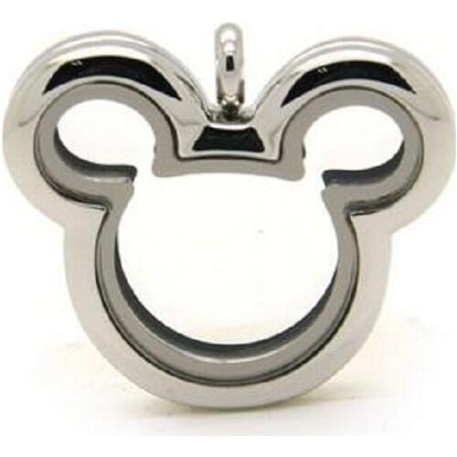 Wholesale Alloy Mouse Head Floating Locket Pendant Magnetic Mickey Heart Living Memory Locket Pendant 10Pcs