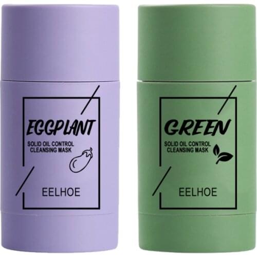 2PCS Cleansing Mask Set Purifying Clay Mask Stick Oil Control Skin Care Anti-Acne Eggplant Green Tea Remove Blackhead Whitening