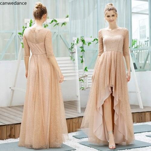 2020 Sexy Half Sleeve Sequined Sparkle High-Low Party Dresses for Women Vestidos Baratos Evening Gowns for Women