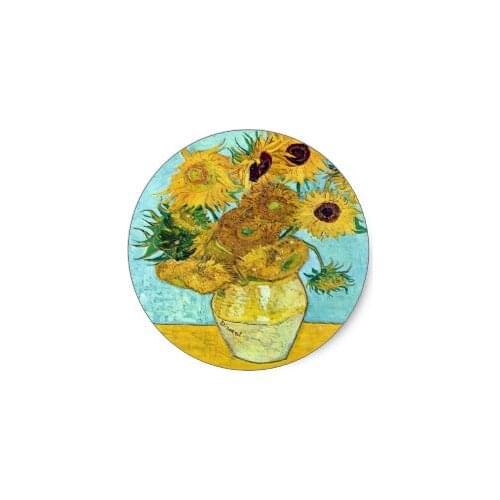 3.8cm Vase With Twelve Sunflowers By Vincent Van Gogh Classic Round Sticker
