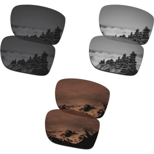 SmartVLT 3 Pairs Polarized Sunglasses Replacement Lenses for Oakley Holbrook Metal Black and Silver Titanium and Amber Brown