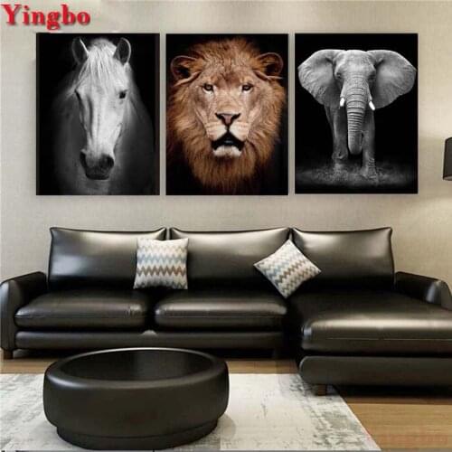 3 PCS DIY Diamond Painting Cross Stitch Lion/horse/elephant Diamond Embroidery Full Square/Round Mosaic Handmade Gift 5D Art