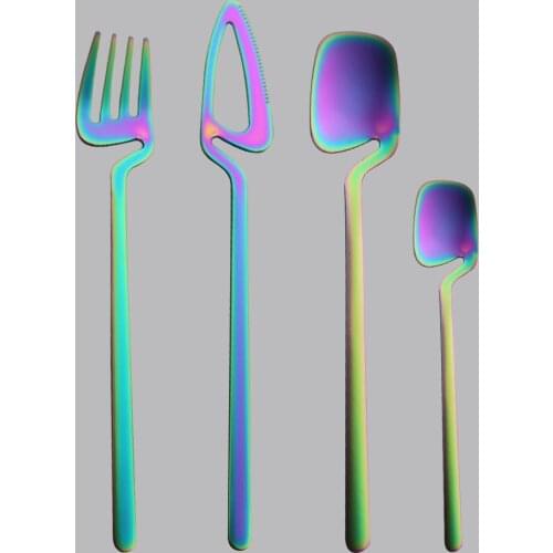 4Pcs/set Rainbow Matte Cutlery Set 18/10 Stainless Steel Dinnerware Knife Fork Spoon Dinner Set Kitchen Flatware Tableware Set