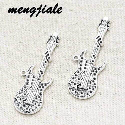 4pcs Wholesale Fashion Antique Silver Big Guitar Charms Alloy Metal Pendant For DIY Handmade Jewelry Accessories Makings 56*20mm