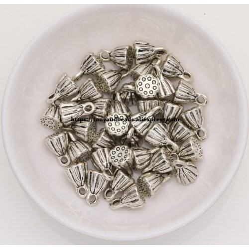 50Pcs/Lot) Zinc Alloy Tibetan Silver European Charm Lotus-Shape Pendant Size 8X7mm HA8732