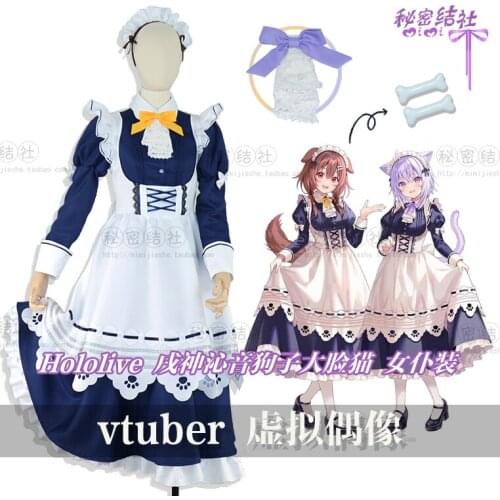 Anime Hololive VTuber Inugami Korone Big-Face Cat Maid Dress Lolita Uniform Cosplay Costume Halloween Women Free Shipping 2021