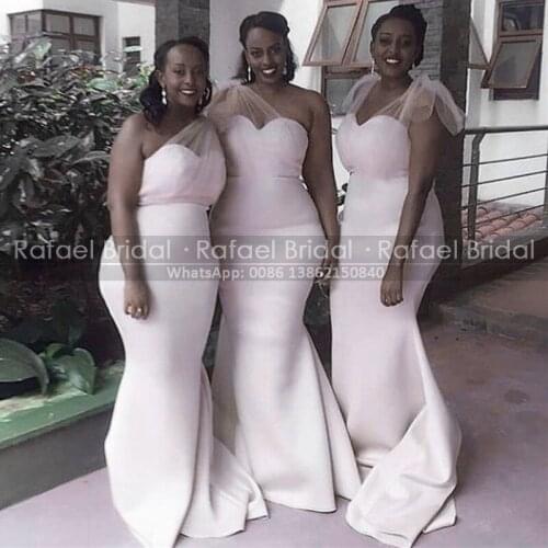 White Mermaid Bridesmaid Dresses Sheer One Shoulder 2021 African Women Vestido Longo Long Maif Of Honor Dress Party Gown