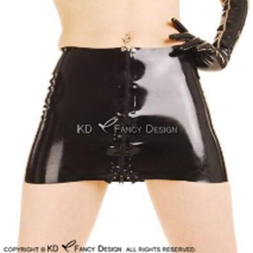 Black Sexy Mini Latex Skirts With Full Zipper At Front Short Rubber Bottoms DQ-0041