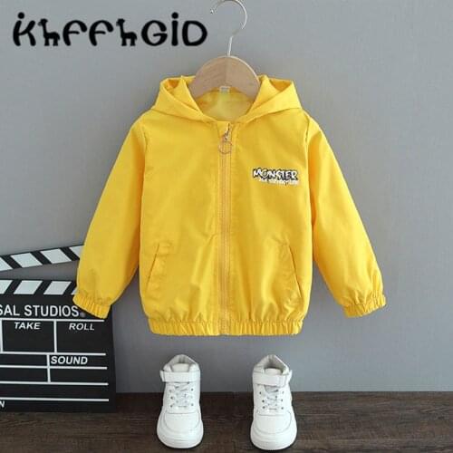 2021 Boys Spring and Autumn New Hooded Cartoon Pattern Solid Color Jacket Childrens Simple Fashion Trendy Fan Long Sleeve Top