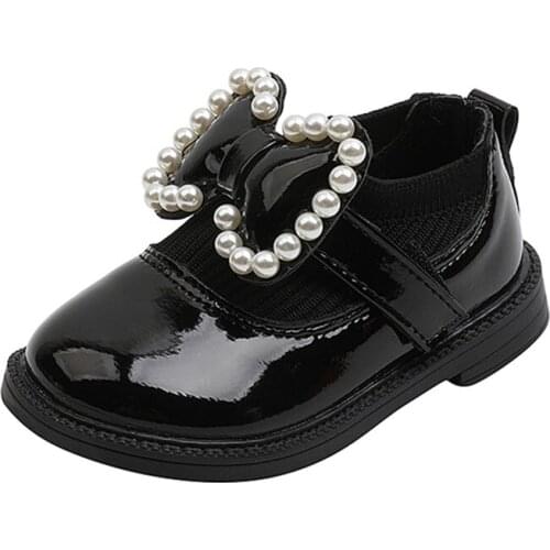 Baby Black Bowknot Leather Shoes Princess Baby Shoes New Kids Leisure Childrens Shoes Wholesale Small Leather Flats size 21-30