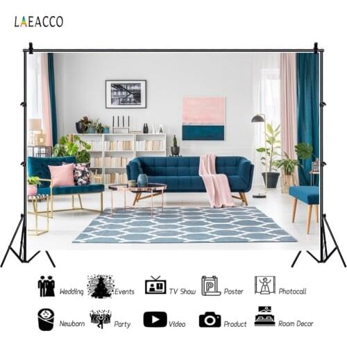 Laeacco White Living Room Sofa Carpet Book Shelf Window Curtain Plant Leaves Background Photography Backdrop For Photo Studio