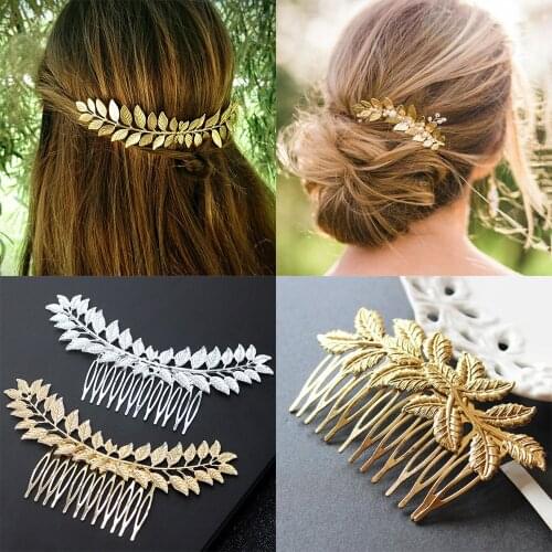 Greek Bridal Wedding Hair Accessories Headdress Gold Silver Olive Leaf Headband Hair Comb Clip Hairpin Crown Jewelry Headpiece