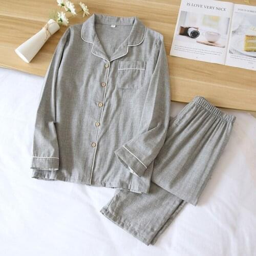 Couples Cotton Pajamas, Simple New Spring and Autumn Color Spinning Home Wear, Large Size Solid Color Couple Cotton Home Wear