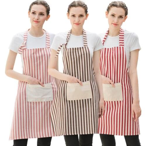 Cotton Apron Sleeveless Neck Adjustable Striped Kitchen Apron Pinafore Coffee Milk Tea Shop Overalls
