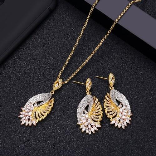JANEKELLY Luxury Pineapple Water Drop Women Wedding Cubic Zirconia Choker Necklace Earring Dubai Jewelry Set Jewellery Addict P