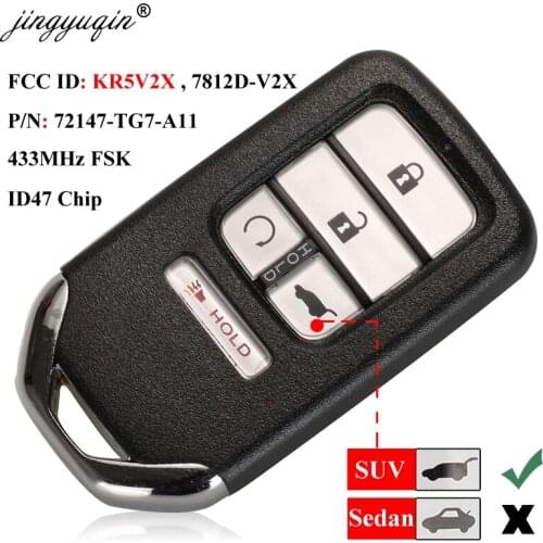 Jingyuqin for Honda Piot CR-V Civic 2016 2017 2018 2019 433MHz ID47 Chip FCC: KR5V2X 4+1 5 Button Smart Remote SUV Key Fob