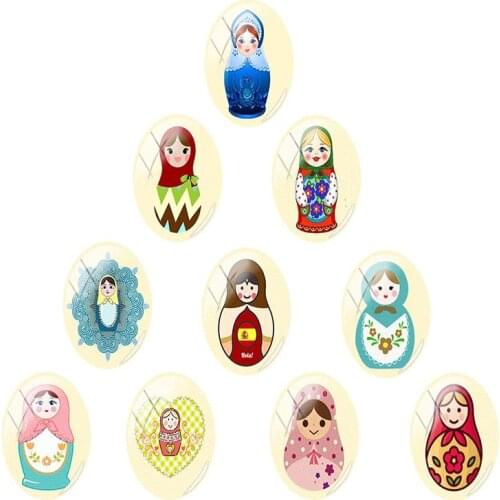 JWEIJIAO 18x25mm Traditional Ethnic Russian Nesting Dolls Oval Glass Cabochon Flatback Dome Jewelry Pendant base 10pcs/lot RU150