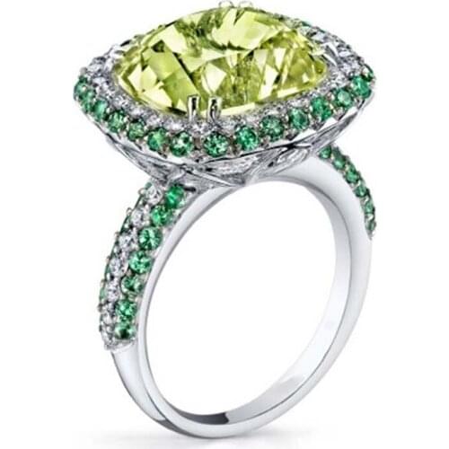 Boho Female Vintage Green Crystal Big Ring Luxury Bride Round Zircon Engagement Ring Charm Silver Color Wedding Rings For Women