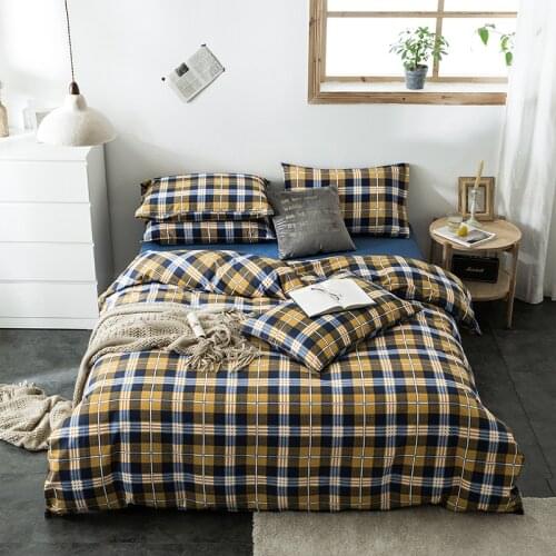 2020 New 100% Cotton Plaid Stripe Bedding Set Duvet Cover Bed Flat Sheet Pillowcases Single Full Queen King Size 3/4Pcs