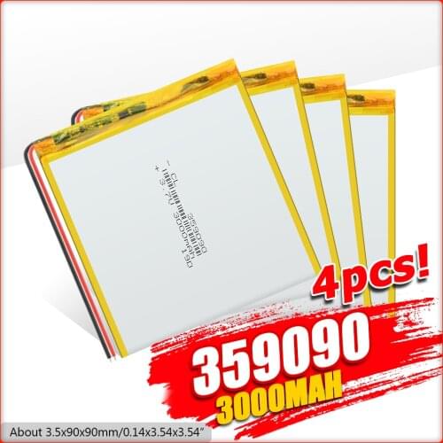 3 7V volt 359090 3.7v 3000mah li po ion lipo rechargeable batteries 1/2/4Pcs lithium polymer battery for dvd GPS navigation