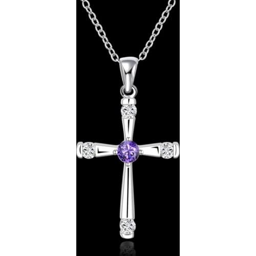 Fashion 925 Sterling Silver crystals cross Pendant diamond Necklace For Women 18 inch Christmas gift luxur party wedding Jewelry