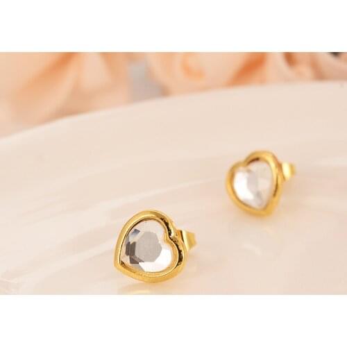 Fashion heart Stud Earrings Elegant love Gold Earrings for Women girls crystal earring gift DIY charms wedding bridal