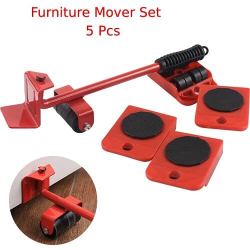 5pcs Furniture Mover Tool Transport Lifter Heavy Stuffs Moving 4 Wheeled Roller with 1 Bar Mover Device Set Dropshipping