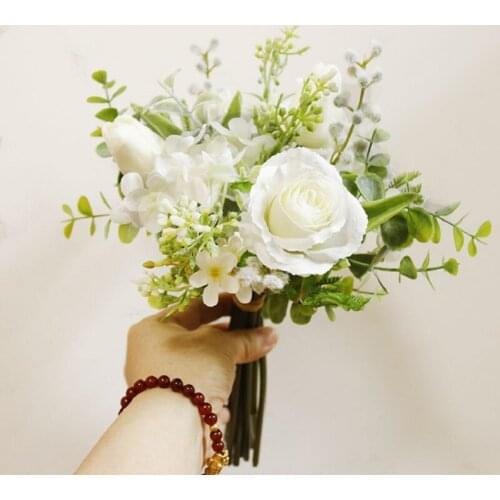 Small Wedding flower Hand Bouquet Ivory Cream Rose Real Touch Ramos De Novia Artificial Rustic Tulip Bridal Bouquets