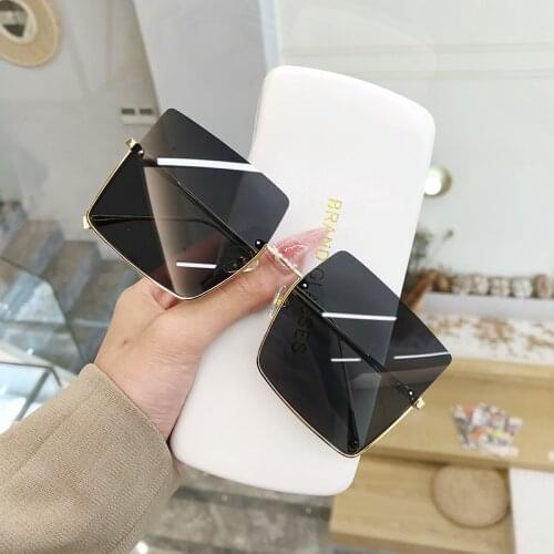 RBRARE 2021 Oversized Sunglasses Women Square Sun Glasses For Women Rimless Eyeglasses Women Mirror Vintage Oculos De Sol Gafas