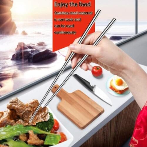 2Pairs Stainless Steel Chopsticks Non-slip Stainless Steel Chop Sticks Tableware Silver Reusable Food Stick Sushi Hashi Baguette