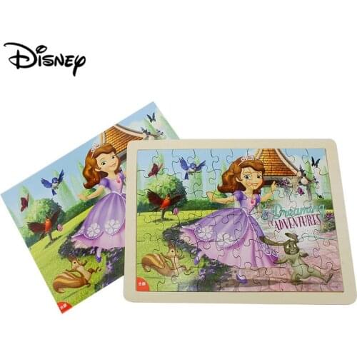 Disney 60 piece wooden puzzle girl building 3-4-5 years old childrens toys laser cutting with bottom plate puzzle