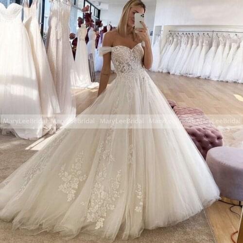 Romantic Floral Applique Wedding Dress Sweetheart Neckline Off Shoulder IIlusion Ball Gown Bride Wedding Gowns Vestidos de noiva
