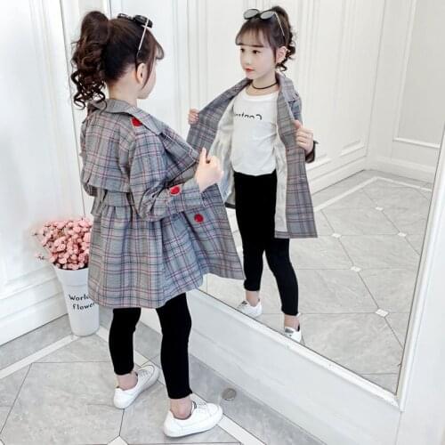 Luxury Brand Plaid Drawstring Waist Jacket for Girls Chinese Blazer Winter Jackets for Teenager Korean Trench Coat Plaid Clothes
