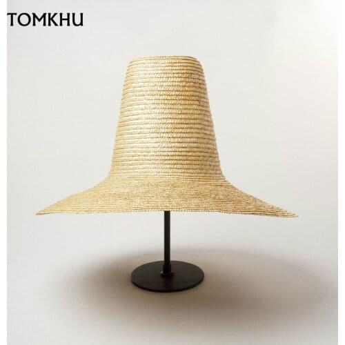 New Classical Women Men Retro Pointed High Wide Brim Sun Hat Casual Wheat Straw Handmade Fedoras Fashion Catwalk Custom Chapeu