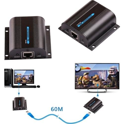 1080p HD Extender HDMI-compatible via Cat6 Cat 6A 7 Rj45 Ethernet Network Cable 60m Extension Like Splitter Transmitter Receiver