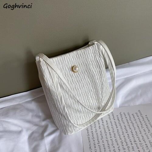 Women Shopping Bags Pleated Female Tote PU Leather Handbag Large Capacity Solid Casual Fashion Simple Hasp Vintage Korean Style
