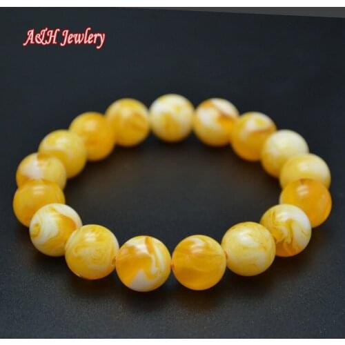 10mm Gold Color Imitated Resin Stretch Bracelet for Fashion Women Jewelry Birthday Gift 10pc/lot