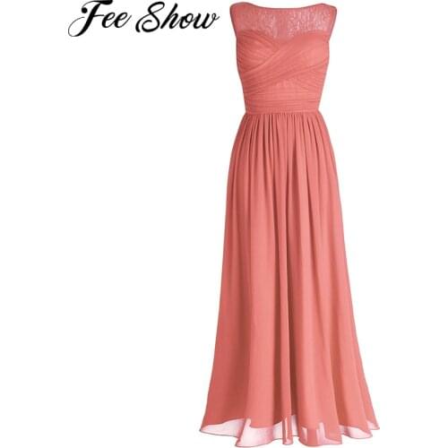 Sexy Womens Dress Sleeveless Floral Lace Chiffon Bridesmaid Maxi Dress Vestido De Festa Elegant Formal A-line Wedding Long Dress