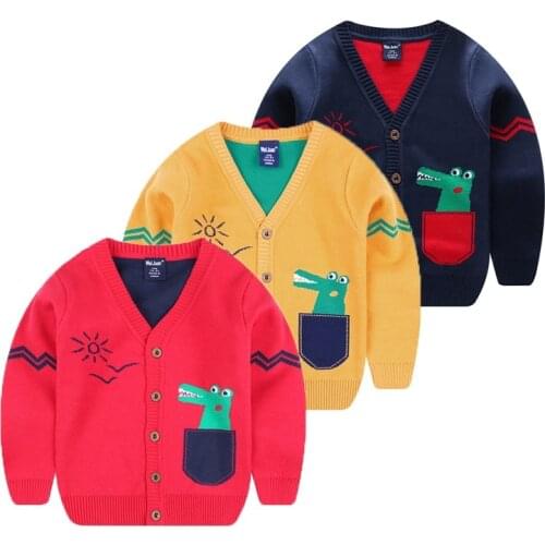 Winter New Sweater Boys Cardigan V Neck Cartoon Animals Pattern Baby Pullover Tops Outwear Knitted Coats Warm Children Clothes