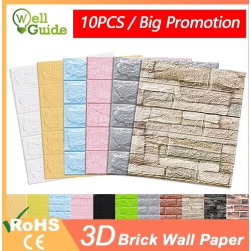 10Pcs Self-Adhesive 3D WallSticker DIY Waterproof Foam Brick paper Kids Room Kitchen Roof Ceiling Background Wall paper